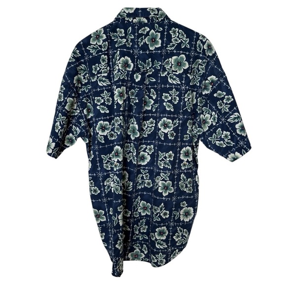 VINTAGE! 90s Chaps Ralph Lauren Men's XL Blue Floral Hawaiian Camp Shirt Cotton - Picture 5 of 8